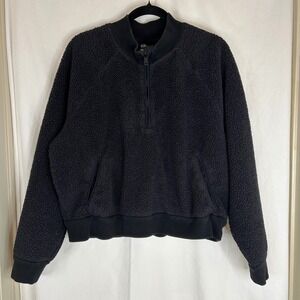 GapFit Women's XL Black Sherpa Pullover Quarter Zip‎ Sweatshirt Athletic